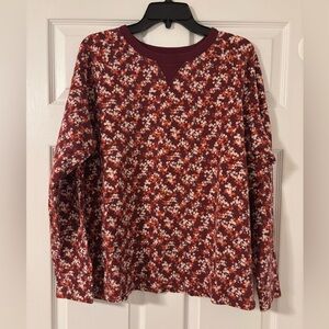 Lands’ End Long Sleeve Crewneck Thermal Top Burgundy Floral Print Women’s Large